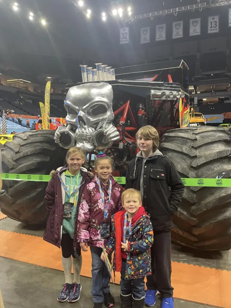 Families arriving for morning and evening Hot Wheels monster truck sessions.