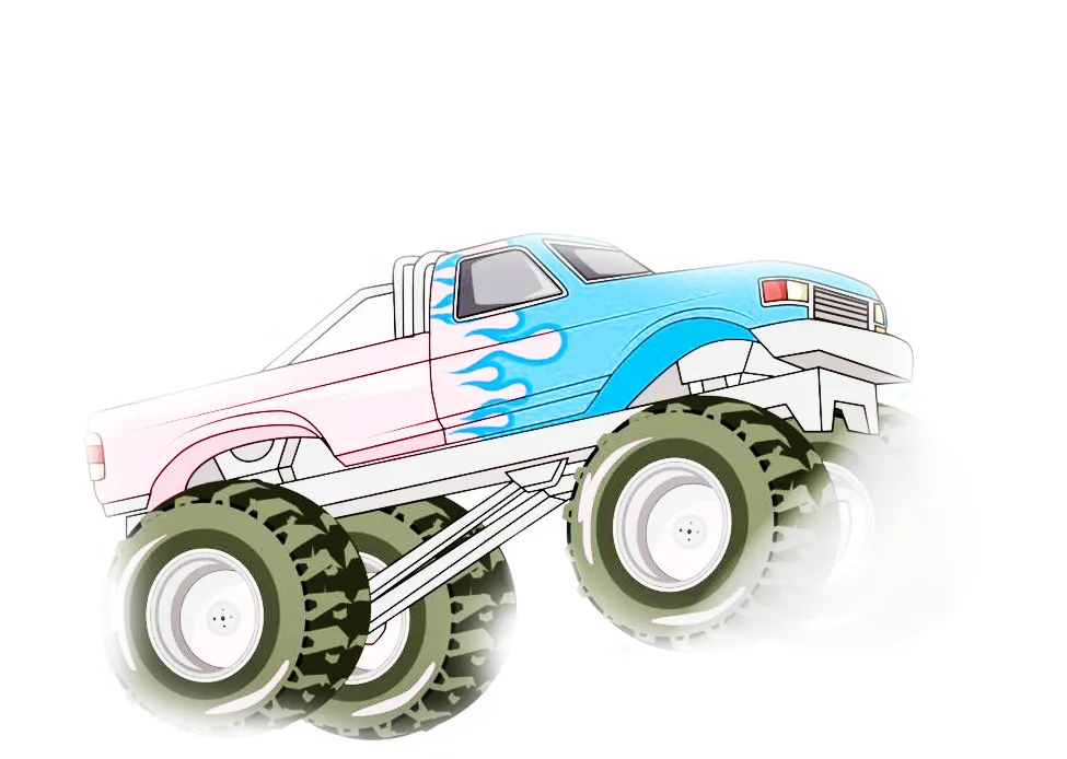 A pink and blue monster truck with the words girls on it