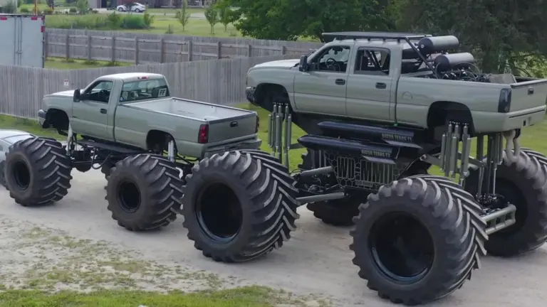 Monster Max 2 twin-diesel truck with massive agricultural tires outdoors.