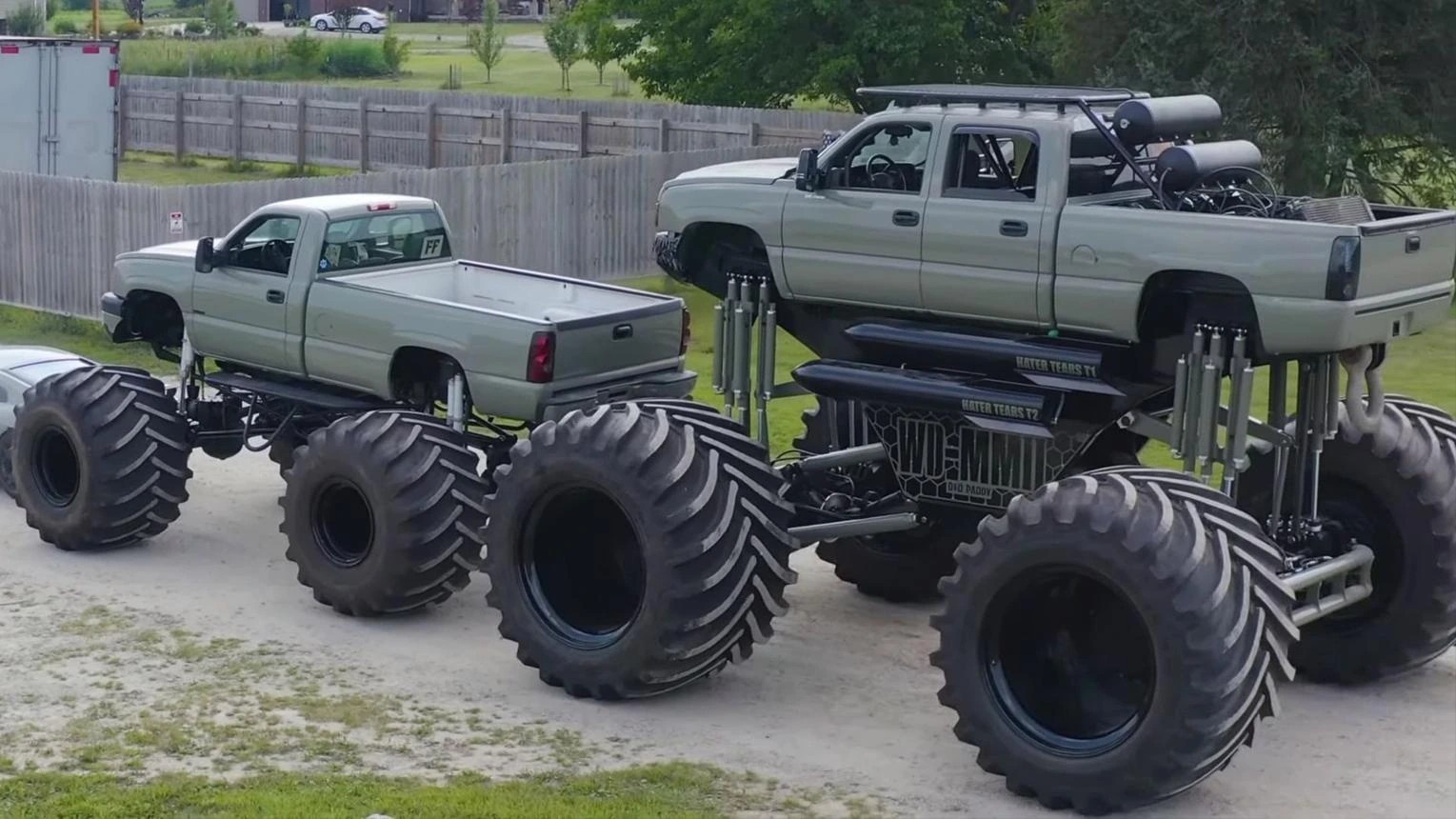 Monster Max 2 twin-diesel truck with massive agricultural tires outdoors.