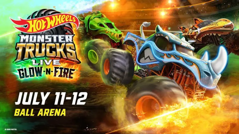 Hot Wheels Monster Trucks Live Glow-N-Fire show inside Denver Ball Arena.