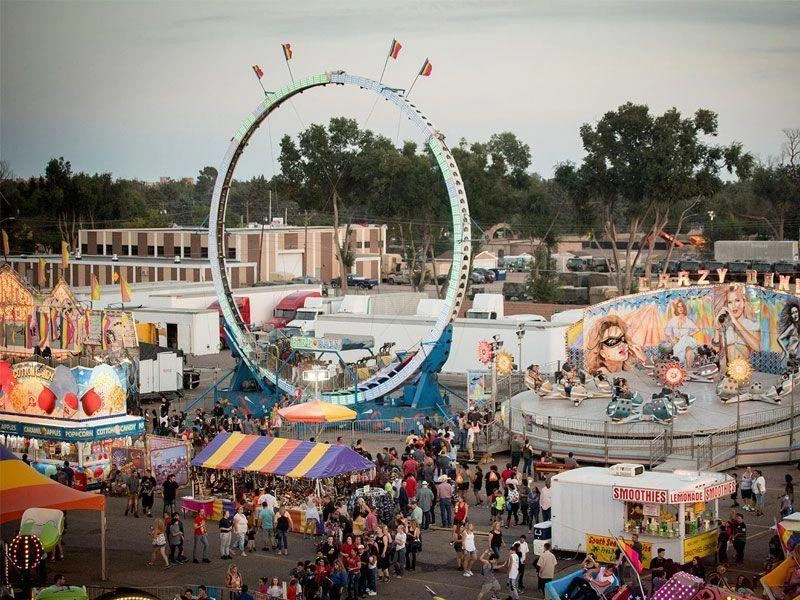 Crowds gathering around Pueblo fairgrounds during Colorado State Fair weekend.